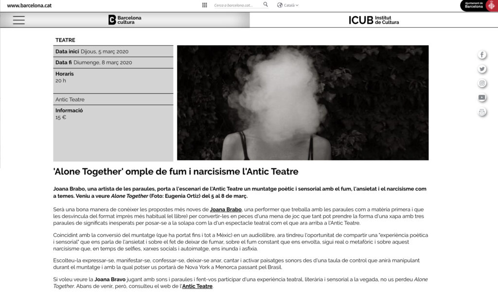 PRENSA ALONE TOGETHER Joana Brabo ICUB