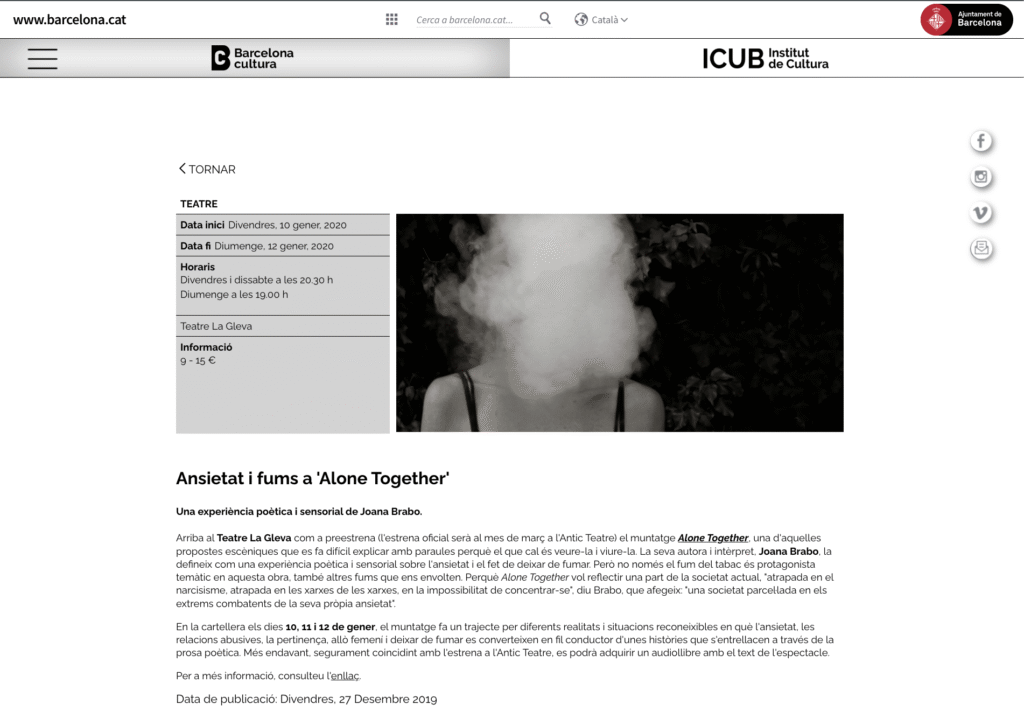 PRENSA ALONE TOGETHER Joana Brabo La Gleva