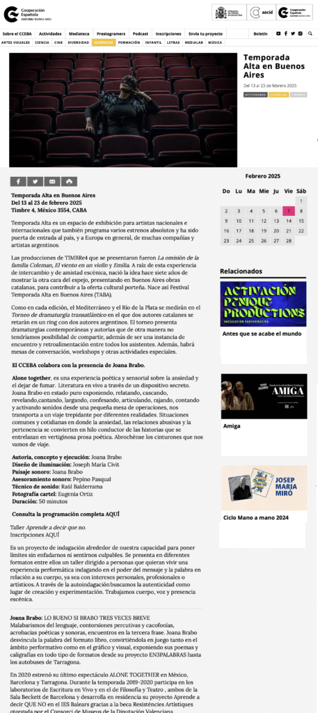 01. prensa Alone together JOANA BRABO www.cceba.org.ar CORDOBA ARGENTINA