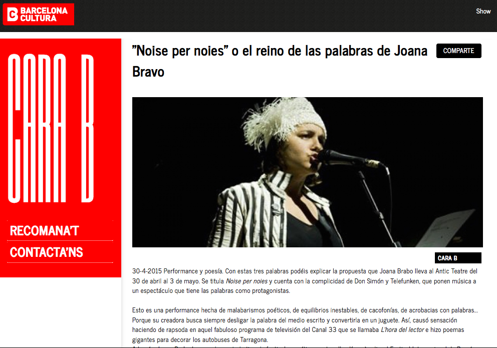 PRENSA NOISE PER NOIES Joana Brabo CARAB ANTIC