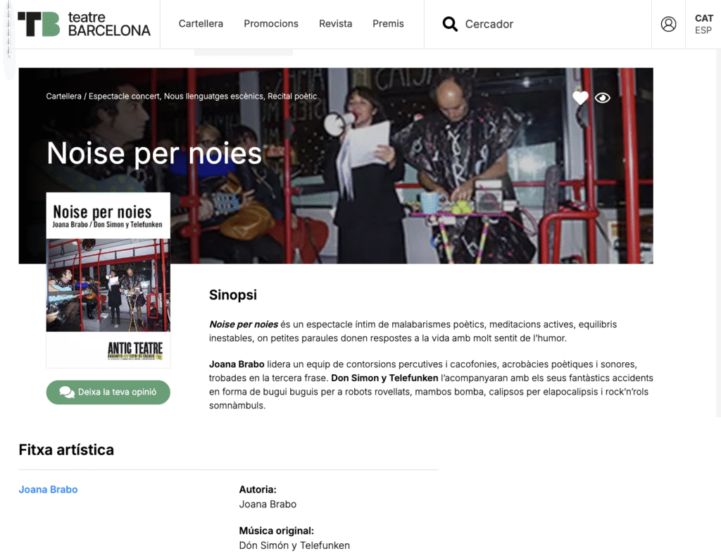 PRENSA NOISE PER NOIES Joana Brabo TEATRE BCN