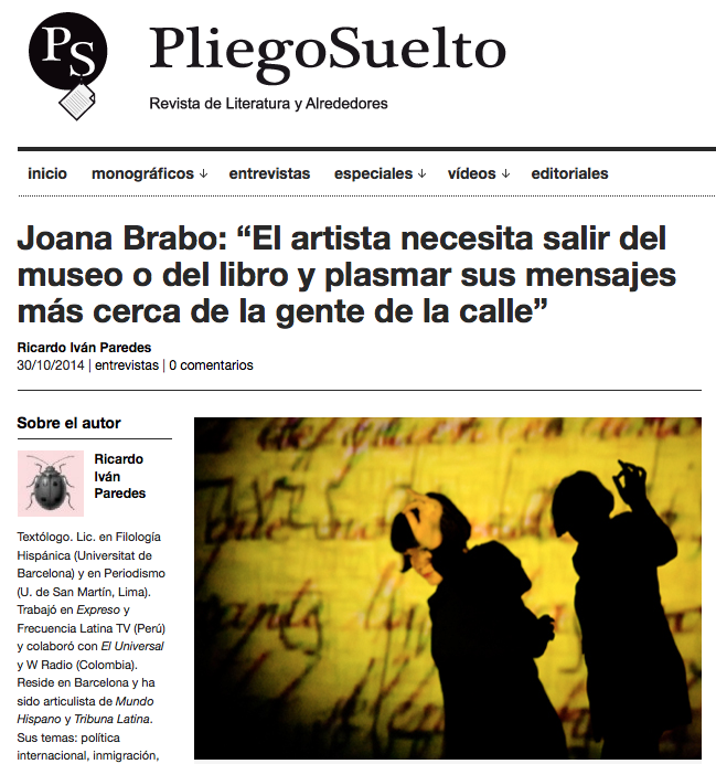 PRENSA BIO JOANA BRABO PLIEGO SUELTO